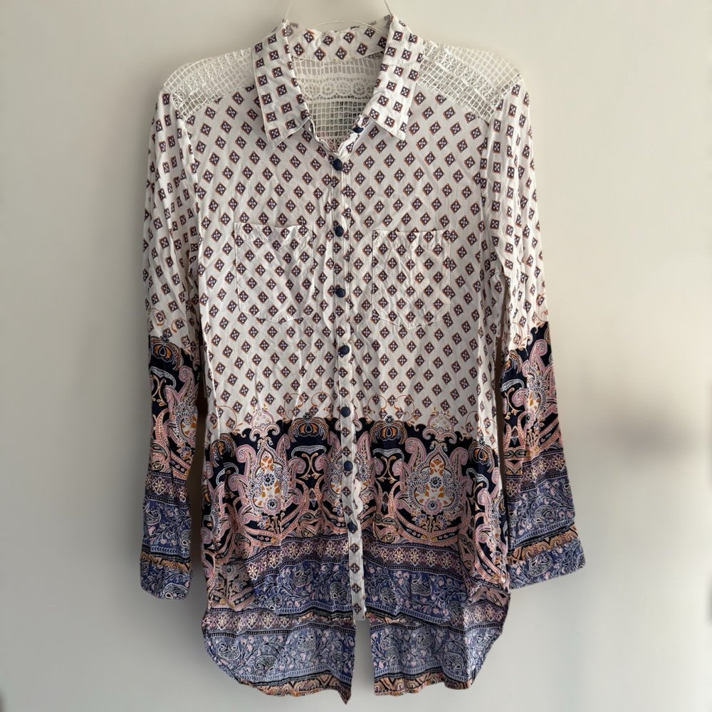 Aratta Floral Embroidered Tunic - Pink, White, Blue